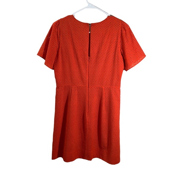 J. Crew Eyelet Shift Dress Flutter Sleeve Orange Above the Knee Length Cotton - Picture 4 of 7